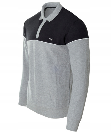 Bluza męska czarno-szara z kołnierzykiem polo na guziki ze ściągaczami bawełna - Reymo