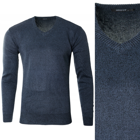 Sweter męski z dekoltem w serek V-dekolt granatowy - MUST
