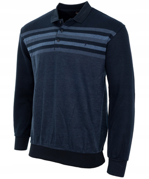 Klasyczna bluza męska bawełniana z kołnierzem niebiesko-granatowa paski - Reymo
