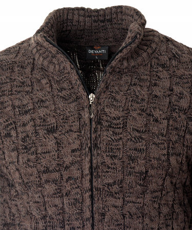Sweter męski półgolf rozpinany jesienny brązowy ze wzorem wełniany ciepły - Devanti 