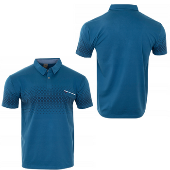 Koszulka męska polo niebieska we wzór z kieszenią - POLMSWISS