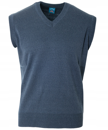 Sweter męski bezrękawnik z dekoltem w serek V-dekolt niebieski kamizelka - Devir