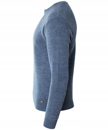 Sweter męski z okrągłym dekoltem niebieski wełniany klasyczny - Devanti