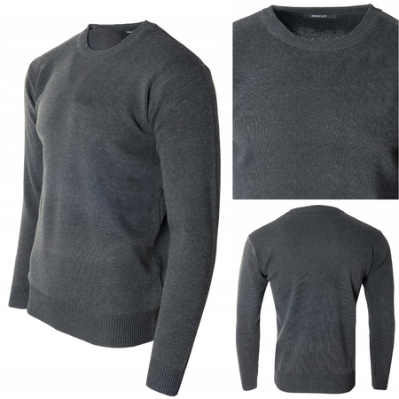 Sweter męski z okrągłym dekoltem ciemno-szary klasyczny - Must