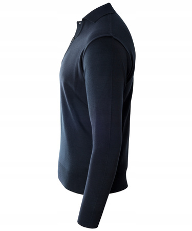 Sweter męski ciemno-granatowy z kołnierzykiem na guziki ze ściągaczami wełna gładki Devir Orme