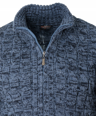 Sweter męski półgolf rozpinany jesienny niebieski ze wzorem wełniany ciepły - Devanti