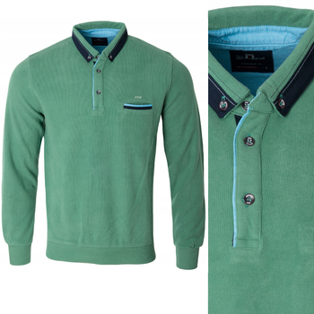 Bluza męska z kołnierzem polo zapięcie na guziki zielona turecka jesienna  - Antracid