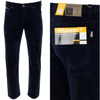 Spodnie męskie klasyczne materiałowe sztruksowe granatowe - St. Leon