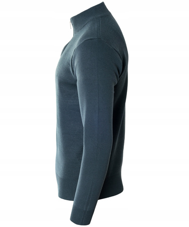 Sweter męski na krótki zamek stójka grafitowy klasyczny - MUST