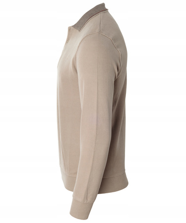 Bluza męska beżowa gładka z kołnierzykiem polo na guziki ze ściągaczami bawełniana - Reymo