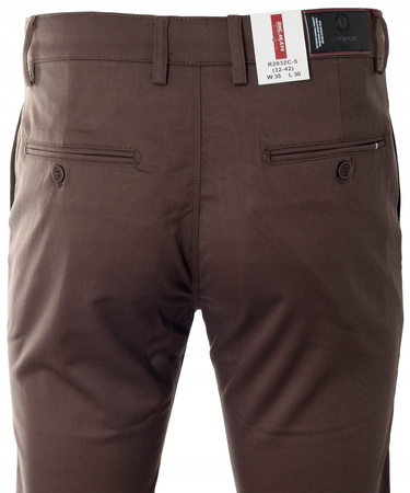 Spodnie męskie materiałowe brązowe prosty krój bawełniane wizytowe eleganckie - Bigman