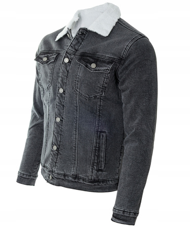 Katana męska jeansowa ocieplana futerkiem kurtka szara - Gamello