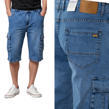 Spodenki męskie jeansowe bojówki krótkie bawełniane jasno-niebieskie dżinsowe - Gemello