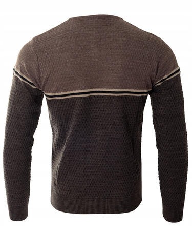 Sweter męski z okrągłym dekoltem krótkie zapięcie na guziki ciemno-brązowy klasyczny - Devanti
