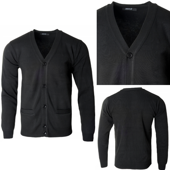 Sweter męski zapinany na guziki jesienny V-dekolt czarny - Must