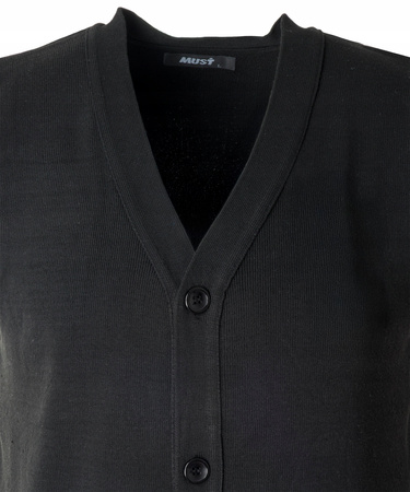 Sweter bezrękawnik męski rozpinany z dekoltem w serek V-dekolt czarny - MUST