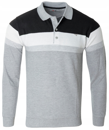 Bluza męska szaro-czarna z kołnierzykiem polo na guziki ze ściągaczami bawełniana - Reymo