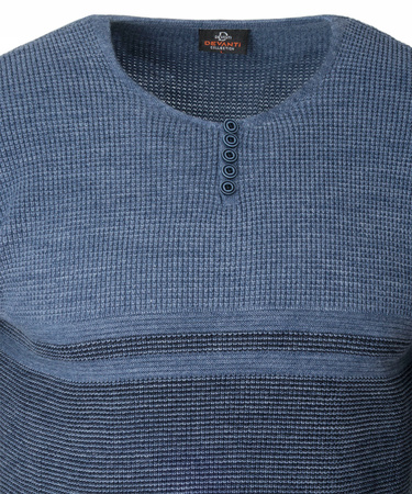 Sweter męski z okrągłym dekoltem z guzikami niebieski klasyczny - Devanti