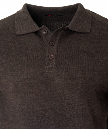 Bluza męska z kołnierzykiem polo na guziki brązowa gładka ze ściągaczami wełniana - Reymo