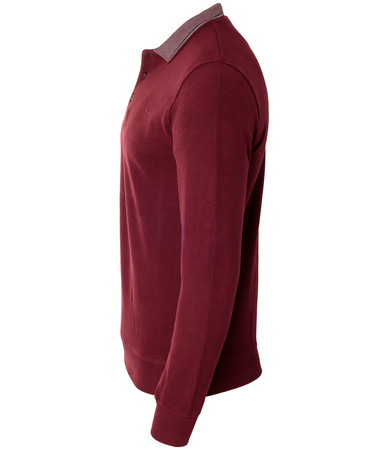 Bluza męska bordowa gładka z kołnierzykiem polo na guziki ze ściągaczami bawełna - Reymo