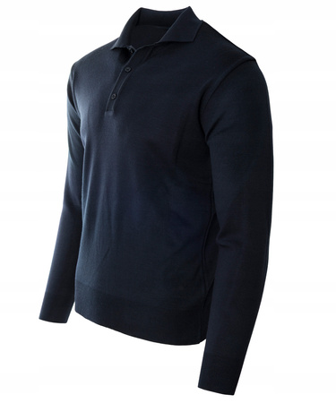 Sweter męski ciemno-granatowy z kołnierzykiem na guziki ze ściągaczami wełna gładki Devir Orme