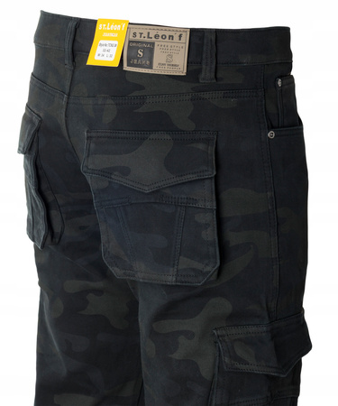 Męskie bojówki ocieplane polarem moro czarne khaki - St. Leon