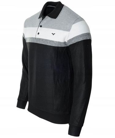 Bluza męska czarno-szara z kołnierzykiem polo na guziki ze ściągaczami bawełniana - Reymo