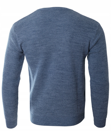 Sweter męski z okrągłym dekoltem niebieski wełniany klasyczny - Devanti