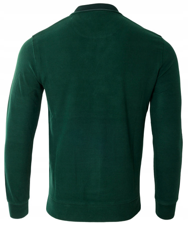 Bluza męska ciemno-zielona gładka z kołnierzykiem polo na guziki ze ściągaczami bawełniana - Reymo