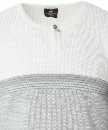 Sweter męski z okrągłym dekoltem na krótki zamek szaro-biały klasyczny - Devanti