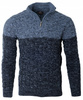 Sweter męski półgolf na krótki zamek jesienny granatowo-niebieski ze wzorem wełniany ciepły - Devanti