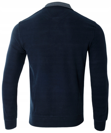 Bluza męska granatowa gładka z kołnierzykiem polo na guziki ze ściągaczami bawełniana - Reymo