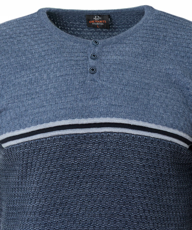 Sweter męski z okrągłym dekoltem krótkie zapięcie na guziki niebieski klasyczny - Devanti