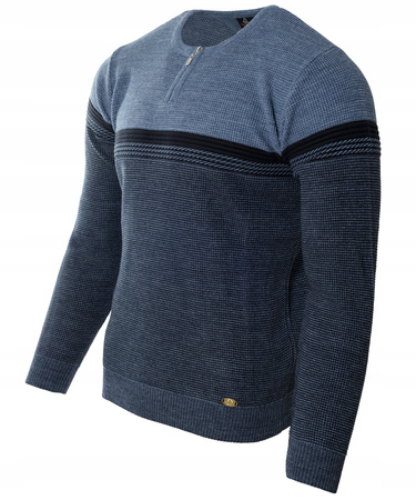Sweter męski z okrągłym dekoltem na krótki zamek niebieski klasyczny - Devanti