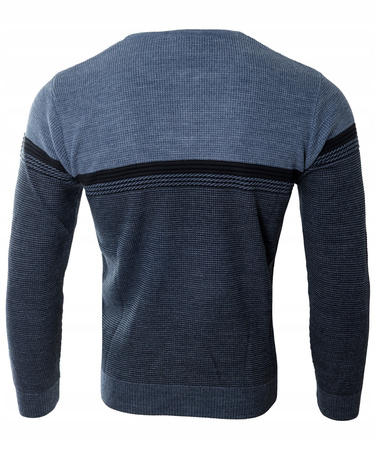 Sweter męski z okrągłym dekoltem na krótki zamek niebieski klasyczny - Devanti