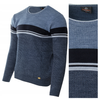 Sweter męski z okrągłym dekoltem niebieski wzór pasy wełniany klasyczny - Devanti