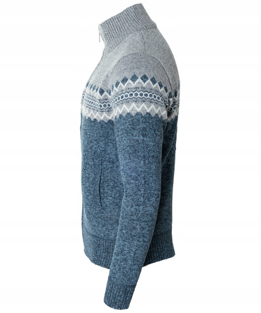 Sweter męski rozpinany ocieplany polarem jesienny niebiesko-szary wzorem 