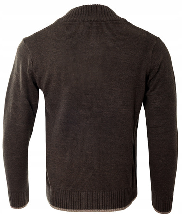 Sweter męski kardigan zapinany na guziki jesienny brązowy gładki ciepły wełniany - Reymo