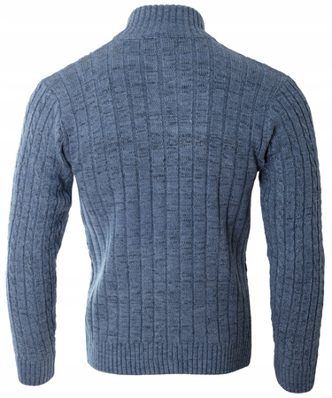 Sweter męski półgolf krótkie zapięcie na zamek niebieski we wzór klasyczny - Devanti