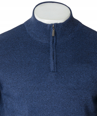Sweter męski rozpinany krótki zamek ciemno-niebieski półgolf - Must