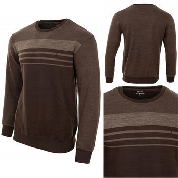 Klasyczna bluza męska bawełniana z okrągłym dekoltem ciemno-brązowa paski - Reymo