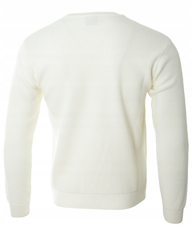 Sweter męski z okrągłym dekoltem ecru wełniany klasyczny - Devanti
