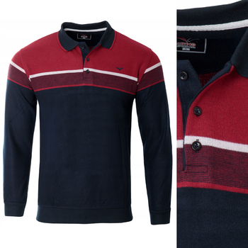 Bluza męska granatowo-czerwona z kołnierzykiem polo na guziki ze ściągaczami bawełniana - Reymo