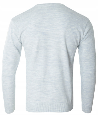 Sweter męski jasno-szary dekolt w serek V wzór kratka wełniany turecka Devanti