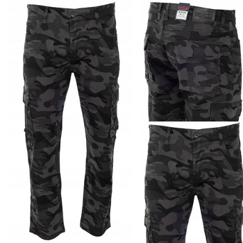 Męskie bojówki moro ciemno-szare proste - Gemello