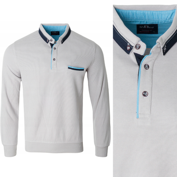 Bluza męska z kołnierzem polo zapięcie na guziki beżowa turecka jesienna  - Antracid