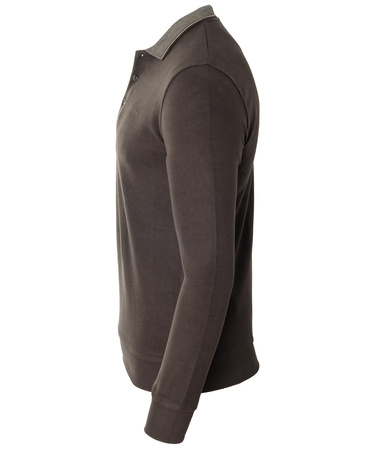 Bluza męska ciemno-brązowa gładka z kołnierzykiem polo na guziki ze ściągaczami bawełniana - Reymo
