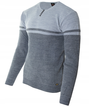 Sweter męski z okrągłym dekoltem z guzikami jasno-szary klasyczny - Devanti