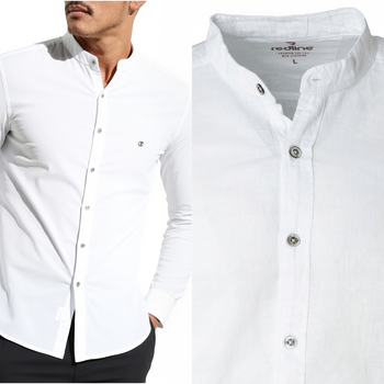 Koszula męska lniana casual biała letnia przewiewna - Redline