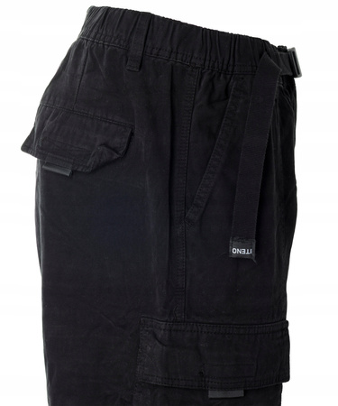 Spodnie męskie bojówki czarne 100% bawełniane z paskiem - ITENO